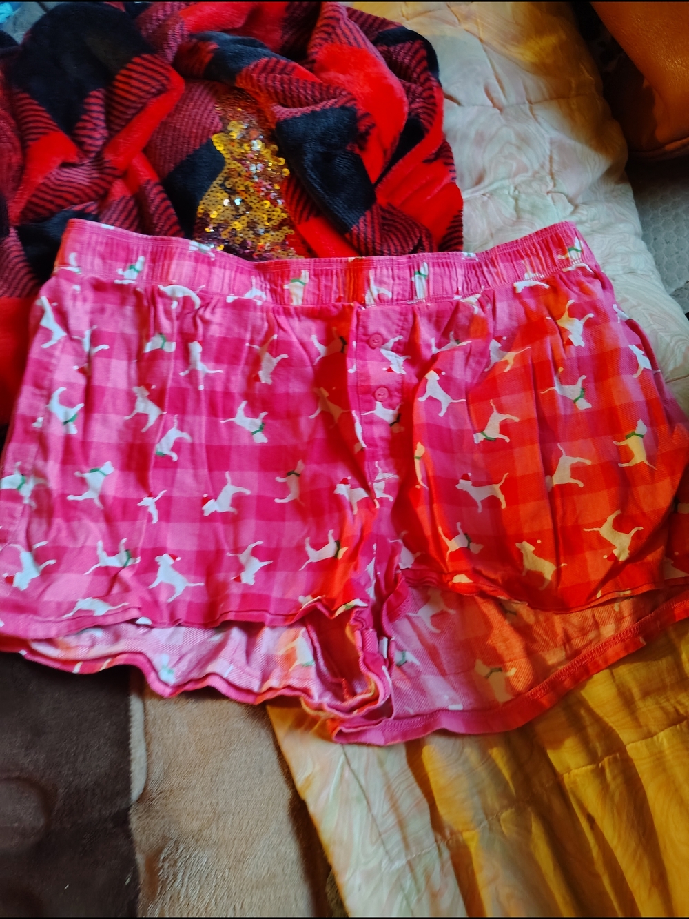 PINK Victoria's Secret Pink Plaid Boxer Shorts with White Dog Silhouettes